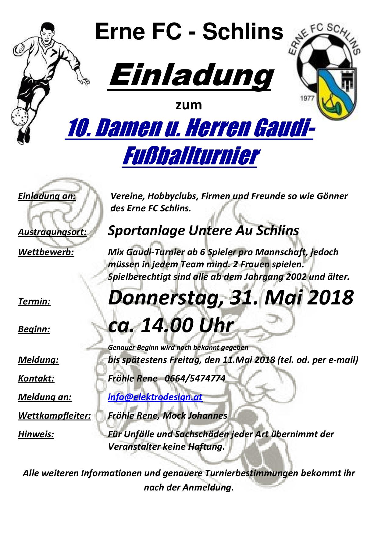 Einladung zum 10. Gaudi-Fussbalturnier